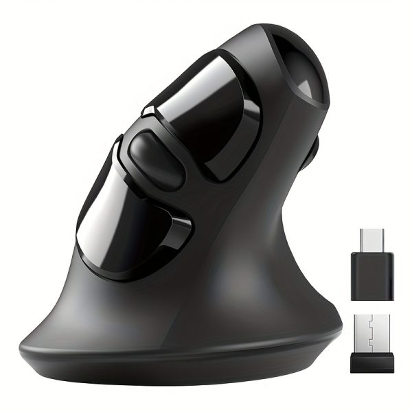 MICROPACK Ergonomic Vertical Wireless Mouse, 6-Button, 800/1200/1600 DPI, Optical Movement Detection, Right-Handed, Battery Powered with USB A & Type-C Receiver, with AA Battery, for Windows 8, Compatible with Laptop & PC