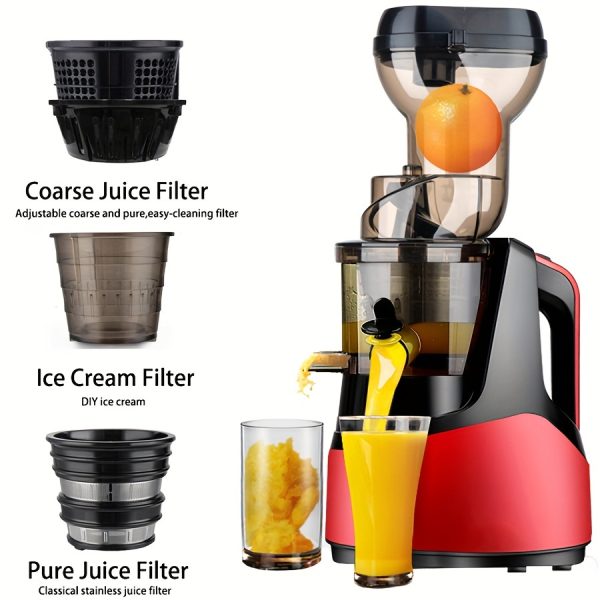 BS Plug Hilton Cold Press Slow Juicer, Household And Commercial Use Juicer Machine, Cold Press With 3.1"(80mm)Rotatable Feed Port, Vegetable And Fruit, With Brush, Easy To Clean, With Coarse and Pure Juice Filter, Ice Cream Filter, Two Juice Cups