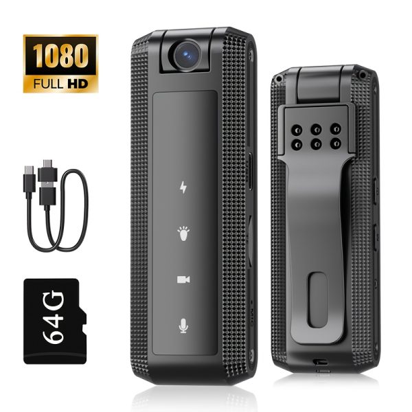 Compact Black Digital Video Camera with Audio Recording - 1080P Full HD, Night Vision, Manual Focus, Rechargeable Battery/USB Power, TF Card Slot, Ideal for Business Meetings and Outdoor Use