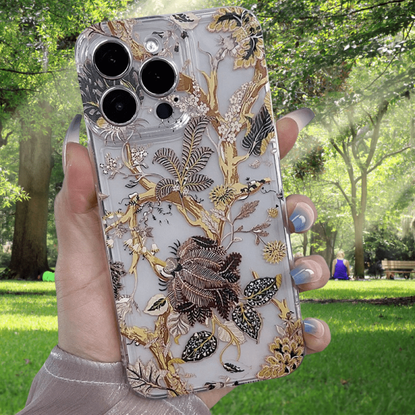 Elegant Classic Flower and Wood Space Transparent Mobile Phone Case Suitable for iPhone11 12 13 14 15 16 iPhone16 15 14 13 12 11 Pro Max XS XR X 7 8 Plus SE 12 13 Mini Series Mobile Phone Case, Suitable for Birthday Gifts for Girlfriend, Boyfriend, Friends