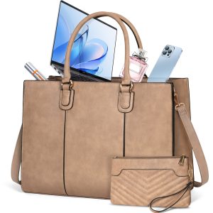 NUBILY Laptop Bag for Women 39.62 cm Large Work Tote Bag with Clutch Bag Designer Faux Leather Briefcase Ladies Handbag with Laptop Pocket Messenger Shoulder Bag for School Office Travel Business