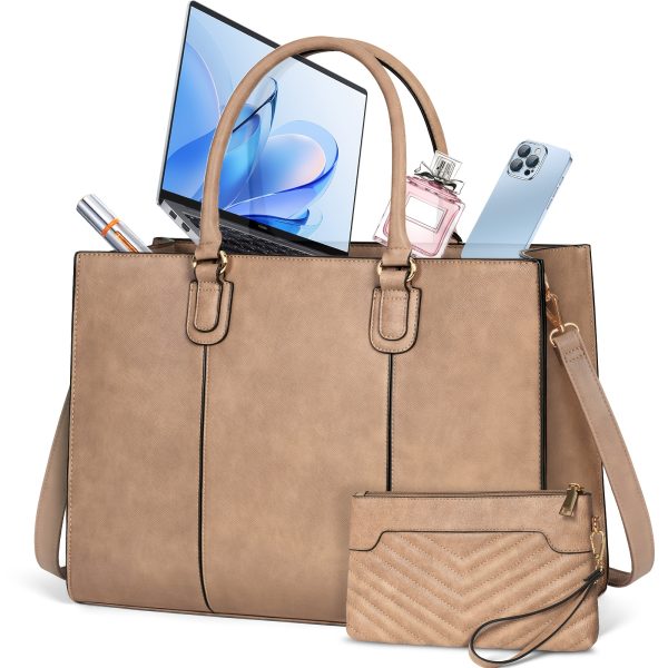 NUBILY Laptop Bag for Women 39.62 cm Large Work Tote Bag with Clutch Bag Designer Faux Leather Briefcase Ladies Handbag with Laptop Pocket Messenger Shoulder Bag for School Office Travel Business