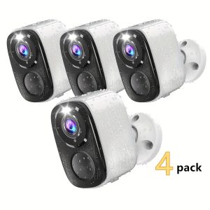 4 Sets 2.4Ghz wifi Outdoor Indoor Wireless Security Home Camera, 3MP FHD Video Resolutions, 5000mAh Battery Powered CCTV Camera for Home Security, Cloud/SDup To128G, No Monthly Fee, AI Motion Detection, Spotlight, Color Night Vision, WiFi Two-Way Audio Support video recording, audio playback. Secure encryption