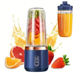 6-Blade Portable Blender & Juicer with USB Charging, Dual Cups for Smoothies, Shakes, and Iced Drinks - Dark Blue & Rose Golden Design - Perfect Gift for Valentine's Day, Thanksgiving, Christmas, Mother's Day, Healthy Drink Preparation | Sleek Modern Design | Transparent Blending Jar, Smoothie Blender