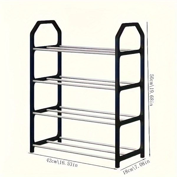 1pc 4-Tier Sturdy Metal Shoe Rack, Easy Assembly, Odorless - Ideal for Home & Business Use, Floor Standing Organizer for Entryway & Bedroom, Black with White/Blue Shoes Display, Shoe Storage Organizer