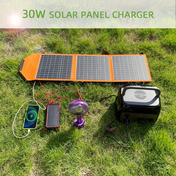 EcoPower 30W Portable Folding Solar Panel Charger, Dual USB & DC Outputs, High-Efficiency Single Crystal Silicon, Removable Photovoltaic Module, Solar-Powered Charging for Phones & Devices