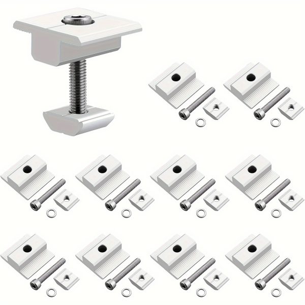 10pcs Solar Panels Center Clamps 30mm, Aluminum Solar Panel Mounting Brackets T-Shaped Mid Clamps Solar Panel Bracket Kit for Metal Roof, Tin Roof, Flat Roof, Sheet Roof