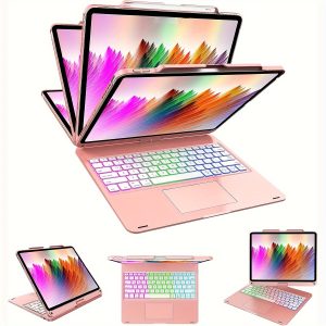 KOLUDE Versatile Touch Keyboard Case for iPad Air 13 M2 & Pro 12.9 - Compatible with 3rd/4th/5th/6th Gen, Wireless Wireless Cover with Trackpad, 360° Rotatable, Vibrant Rainbow Backlit, Durable ABS, USB-C Charging, Includes Pencil Holder, Tablet Keyboard Case|Modern Tech Accessory|Flexible Usage Case, Mini Wireless Keyboard