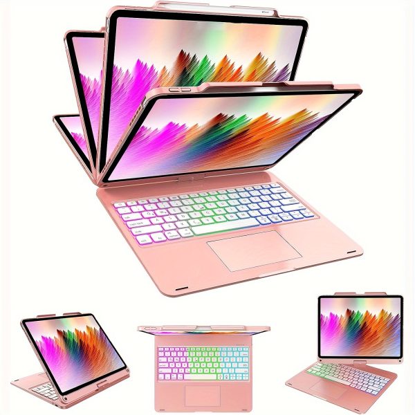 KOLUDE Versatile Touch Keyboard Case for iPad Air 13 M2 & Pro 12.9 - Compatible with 3rd/4th/5th/6th Gen, Wireless Wireless Cover with Trackpad, 360° Rotatable, Vibrant Rainbow Backlit, Durable ABS, USB-C Charging, Includes Pencil Holder, Tablet Keyboard Case|Modern Tech Accessory|Flexible Usage Case, Mini Wireless Keyboard
