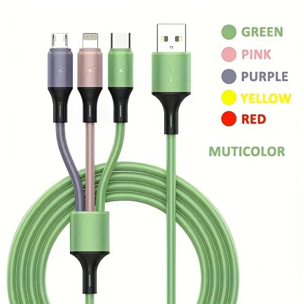 Gesen 3-in-1 Macaron Charging Cable with Type-C/Micro/USB-C, Silicone Matte Round Cable, Male to Male, USB Charging, 5-10W Power, for iPhone, Huawei Smartphones