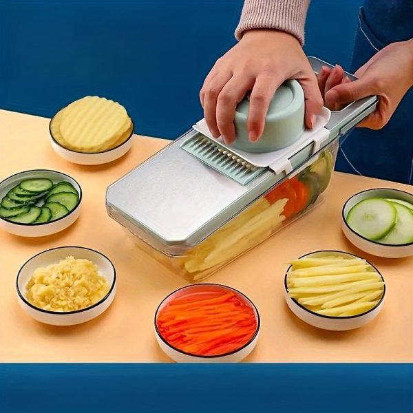 7pcs Stainless Steel Multifunctional Vegetable Slicer and Grater Set, Interchangeable Blades, Manual Kitchen Gadget Tool Kit for Potatoes, Carrots, Cucumbers