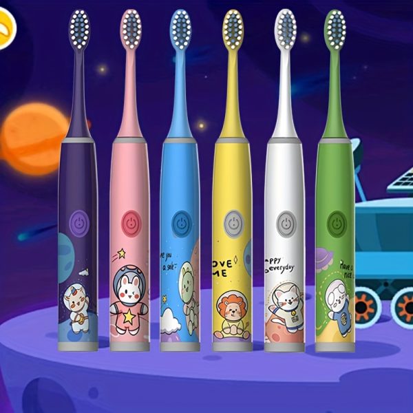 Cartoon Space Series Electric Toothbrush With 5 Brush Heads, Battery Powered, Soft Bristle, 2-Minute Timer, Deep Clean, Cavity Protection, Ideal Birthday Gift