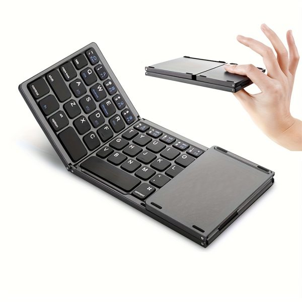 ZYY Portable Wireless Three-Fold Keyboard with Touchpad, Ultra-Thin Design, Rechargeable Lithium Polymer Battery 140mAh, USB Charging, Compatible with Android, iOS, Windows, Mac, with Type-C Charging Port, for Office and Travel