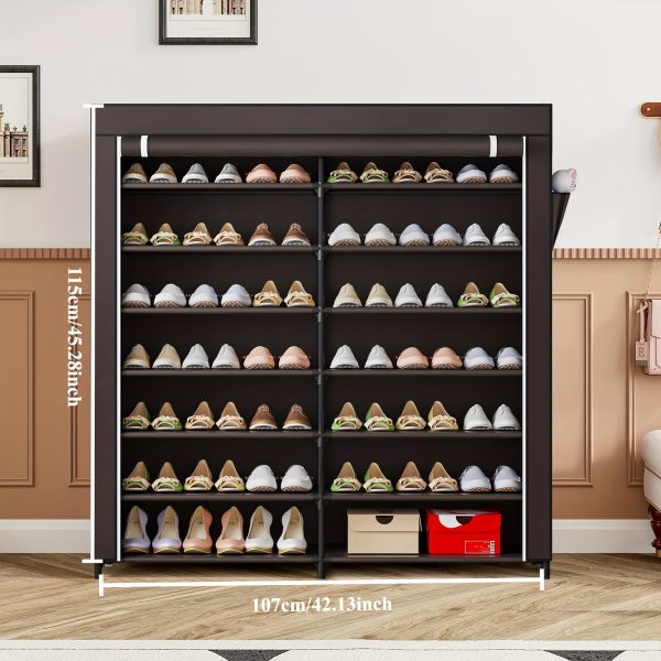 Spacious 7-Tier Black Metal Shoe Rack Organizer - Holds 42 Pairs, Dustproof Cover, Double Row Storage for Living Room Entryway - Stylish & Durable, Shoe Storage Organizer