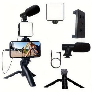 5-in-1 Smartphone Stabilizer with LED Fill Light, Portable Tripod Stand for Selfie, Outdoor, Interviews, Day & Night Shooting, Uncharged, No Battery Required