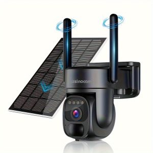 Solar-Powered 1080p HD Security Camera, 360° Pan, 4X Zoom, 2-Way Audio, Color Night Vision, Spotlight/Siren, Motion Detection, Automatic Exposure, Fixed Focus Prime Lens, with 8000mAh Rechargeable Battery, Wi-Fi Connectivity, Cloud/SD Storage for Home Security