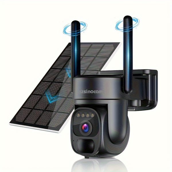 Solar-Powered 1080p HD Security Camera, 360° Pan, 4X Zoom, 2-Way Audio, Color Night Vision, Spotlight/Siren, Motion Detection, Automatic Exposure, Fixed Focus Prime Lens, with 8000mAh Rechargeable Battery, Wi-Fi Connectivity, Cloud/SD Storage for Home Security