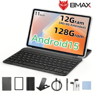 Bmax I11S Tablet T1539.24 - 27.94cm IPS Screen, 128GB Storage (4GB RAM + 128GB ROM), Type-C Charging, 5MP Front & 13MP Back Camera, Keyboard, Case, Stylus, Stand, Earphones & Protective Film Included, BMAX