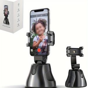 360 Rotation Auto Tracking Phone Holder Tripod Selfie Stick With Remote, Smart Following Face And Object Tracking Tripod Stand Phone Holder Mount Black