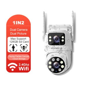 Dual Lens WiFi Security Camera Outdoor, 2.4ghz Wireless IP Surveillance CCTV Monitor with AI Human Tracking, Color Night Vision, Two-Way Audio, Pan Tilt Rotation, App Control, USB Powered - No TF Card Included, SZSINOCAM