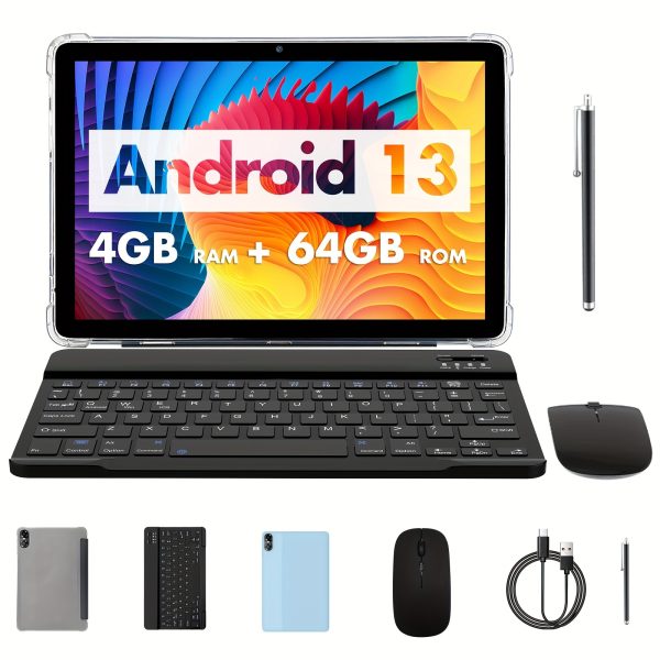 10.1-Inch Android 13 Operating System Tablet, a 2-In-1 Device with Keyboard, Mouse, Phone Case, Stylus, 648GB Storage + 8GB RAM.