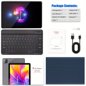 1pc Hot Pepper DT40 10.1" 2-in-1 Tablet with Keyboard, Aluminum Alloy, Android 12, MT8183 Octa-Core 2.0GHz, FHD 1920x1200, 6GB RAM + 128GB ROM, 7000mAh Battery, WiFi 2.4G+BT5.0, Type-C Charging, Supports 1TB TF Card Expansion, 8MP Front & 13MP Rear Cameras