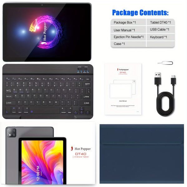 1pc Hot Pepper DT40 10.1" 2-in-1 Tablet with Keyboard, Aluminum Alloy, Android 12, MT8183 Octa-Core 2.0GHz, FHD 1920x1200, 6GB RAM + 128GB ROM, 7000mAh Battery, WiFi 2.4G+BT5.0, Type-C Charging, Supports 1TB TF Card Expansion, 8MP Front & 13MP Rear Cameras