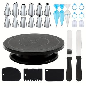 76pcs Stainless Steel Decorating Nozzle Cake Turntable Set 12 Decorating Nozzles 1 Cake Turntable 2 Reusable Decorating Bags 50 Disposable Decorating Bags 4 Silicone Rings 2 Converters 2 Cream Spatulas 3 Cream Scrapers Cake Decorating Nozzle Pastries Paper Cupcakes Baking Tools Decorating Tools Cake Tools Cream Cookies Kitchen Gadgets