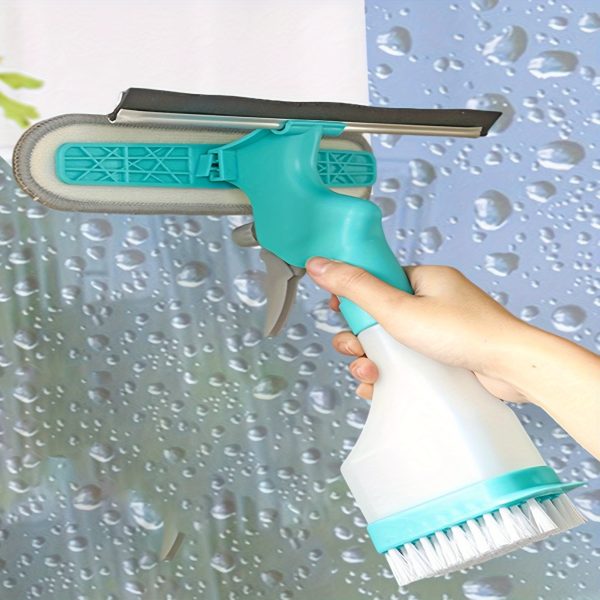 4-in-1 Glass Cleaning Brush - Versatile Window & Mirror Wiper with Spray, Scraper, and Sponge Head for Effortless Bathroom and Tile Cleaning