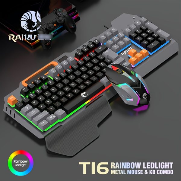 Three Colors Block Wired Keyboard And Mouse Set, Gaming Mechanical Wired Keyboard And Mouse Set Optical Backlit Gaming Keyboard Set For Gaming/Office/Laptop