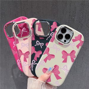Mobile phone case suitable for iPhone16 11 XR XSMAX 12 13 14 15 plus Pro Max, large hole fashion electroplating frame fat Dundan creative anti-fall internet celebrity pink bowknot, couple gift