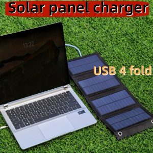 Portable 4-Fold Solar Panel with USB - Ideal for Outdoor Travel & Camping, Charges Phones, Tablets, Fans & Flashlights, Foldable, Battery Pack