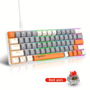 HXSJ 63-Key Mechanical Gaming Keyboard, Ergonomic RGB Backlit Mini Wired Office Keyboard with Blue/Red Switches, USB Powered, Includes Cable & Keycap Puller, for Windows Laptop PC Mac - Ideal Gift for Birthday/Easter/President's Day, Keyboard Gaming