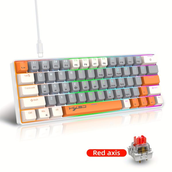 HXSJ 63-Key Mechanical Gaming Keyboard, Ergonomic RGB Backlit Mini Wired Office Keyboard with Blue/Red Switches, USB Powered, Includes Cable & Keycap Puller, for Windows Laptop PC Mac - Ideal Gift for Birthday/Easter/President's Day, Keyboard Gaming