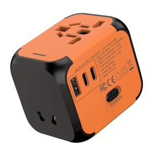 Travel Adapter - 2500W Global Voltage Converter with C-Type Plug, Compact & Lightweight Design for US, UK, EU, AU - Blue, Orange, Black, White Options - Perfect for Business Trips & Vacations, International Travel Adapter | Sleek Design | Durable Plug Cover