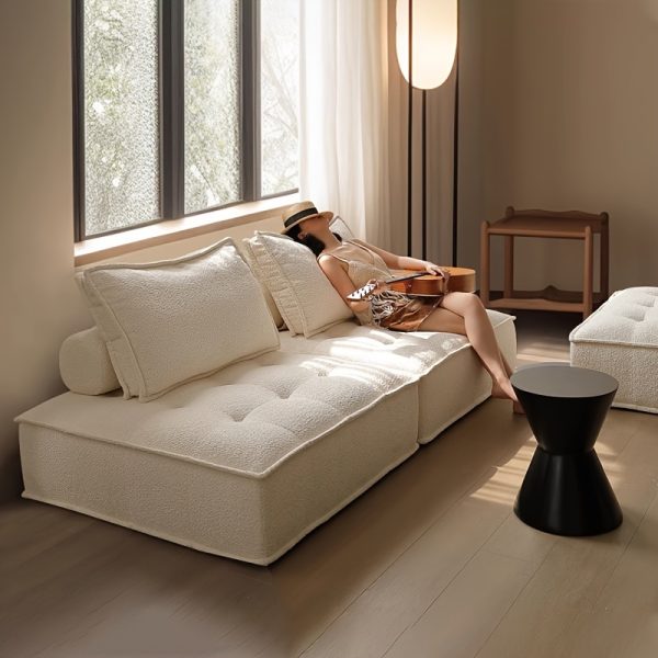 Italian Style White Polyester Memory Foam Sofa, Recliner, Lazy Chair, All Memory Sponge, Compressed Roll Package Transport, Pillow-back, No Battery, No Wood, Use Without Electricity