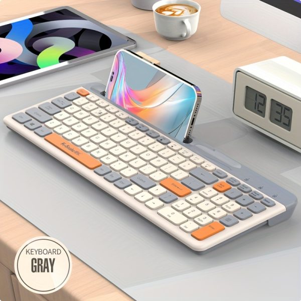 Ergonomic Wireless Keyboard K100 - Comfortable, Multi-Color Design with Built-in Phone Stand for Gaming & Office Use, Wireless+2.4G Connectivity, Rechargeable Battery