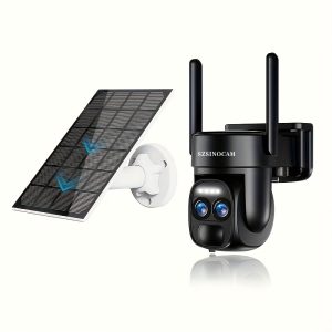 SZSINOCAM 10x Zoom 360-Degree Bullet Camera, 1296P FHD WiFi Security Camera with LED Spotlight, Alarm, Motion Detection, Color Night Vision, Two-Way Audio,, Battery/USB Powered, Rechargeable 8000mAh, Application Control, Outdoor Use