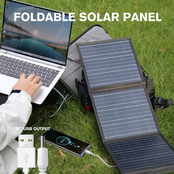 Outdoor Solar Folding Power Bank 60W USB-12V Output + DC Direct Output 18V Output Foldable and Portable, Light Up and Charge, Suitable for Mobile Phone Batteries and Tablet Chargers, as well as Outdoor Camping and RV Trips