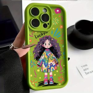 Creative Design Pattern Anti-Fall Mobile Phone Case for Curly Hair Girl, Suitable for iPhone 11/11 Pro/11 Pro Max/12/12 Pro/12 Pro Max/13/13 Pro/13 Pro Max/14/14 Pro/14 Plus/14 Pro Max/15/15 Pro/15 Plus/15 Pro Max/16/16 Pro/16 Plus/16 Pro Max