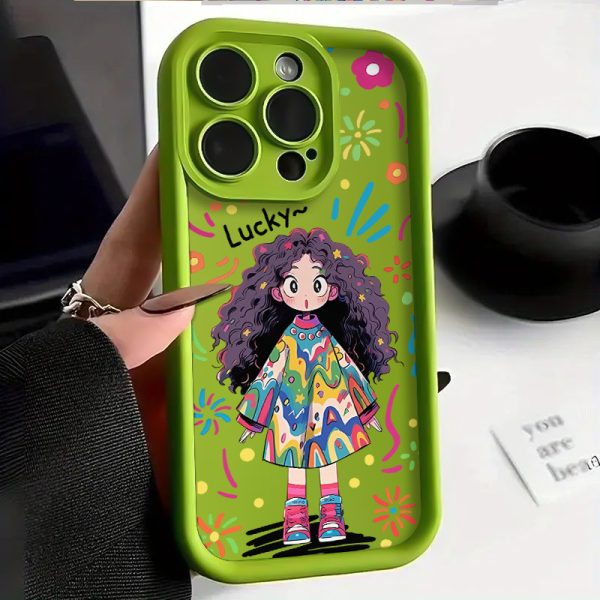 Creative Design Pattern Anti-Fall Mobile Phone Case for Curly Hair Girl, Suitable for iPhone 11/11 Pro/11 Pro Max/12/12 Pro/12 Pro Max/13/13 Pro/13 Pro Max/14/14 Pro/14 Plus/14 Pro Max/15/15 Pro/15 Plus/15 Pro Max/16/16 Pro/16 Plus/16 Pro Max