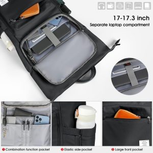 Lubardy Waterproof Laptop Backpack for Men, 32L Soft Shell Polyester Travel Bag with Zipper Closure, 43.94cm Carry On Computer Backpack for School and Work, Casual Oxford Cloth College Backpack - Black