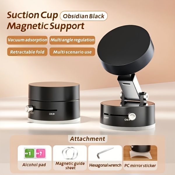 Double-sided vacuum magnetic mobile phone holder, can be folded 360 degrees for easy carrying, fully functional suction lazy mobile phone holder, round design, one-handed operation, very suitable as holiday gifts