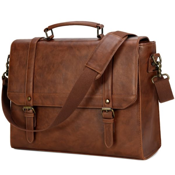 IGOLUMON Vintage Faux Leather Messenger Bag for Men, 39.62 cm Waterproof Laptop Briefcase, Large Computer Satchel, Retro Shoulder Bag for Office, Business, Travel, College - TSA-Compliant, Polyester Lined, Faux Leather, Multiple Colors