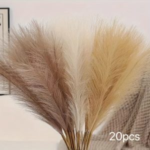 20pcs Rustic Faux Pampas Grass, Bohemian Vase Filler, Fabric Pompas Branches for Home Kitchen Decor, Wedding Engagement, Tabletop Decoration, Living Room, Christmas, Halloween, Easter, Thanksgiving, Mother'S Day - No Container