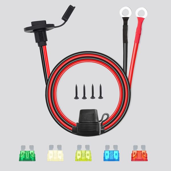 1pc, 10AWG SAE Power Socket Sidewall Port To O Ring Terminal Connector, SAE Battery Cable With 5Fuse, For Solar Panel, Motorcycle, Boat, Wind Power Parts & Accessories (0.6M)