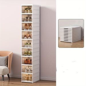 6-Tier Stackable Shoe Storage Box Set with Easy-Access Drop Front, Waterproof Clear Plastic Organizer Bins, No Assembly Required - Perfect for Closet & Entryway, Shoe Storage Organizer