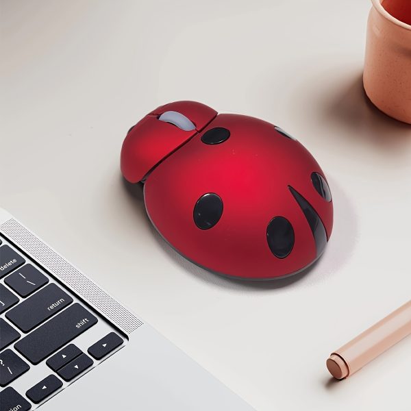 Cute Ladybug Design Wireless Mouse with Dual Mode Compatibility - Optical Plastic Mouse for Office Laptop, Desktop, and Tablet Use, No Battery Included
