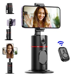 Upgraded Automatic Tracking Phone Holder, 360° Rotating Face & Object Tracking Camera Tripod with Remote Control, Portable All-in-One Smart Selfie Stick, Compatible with iPhone 14/13/12/11 Pro/XS, USB Charging, Rechargeable Lithium Battery, ABS Material, Wireless, Ideal for Video Blogging, Live Streaming, Travel & Outdoor Use