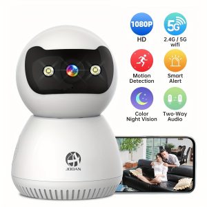 JOOAN 1080p HD Dome Security Camera, PTZ Indoor IP Camera with 355° Rotation, Dual-Band 2.4G & 5G WiFi, Remote Access via App, Two-Way Audio, Color Night Vision, Motion Detection Audio Alert, USB Powered, Non-Waterproof Wall Hanging Camera for Home Surveillance